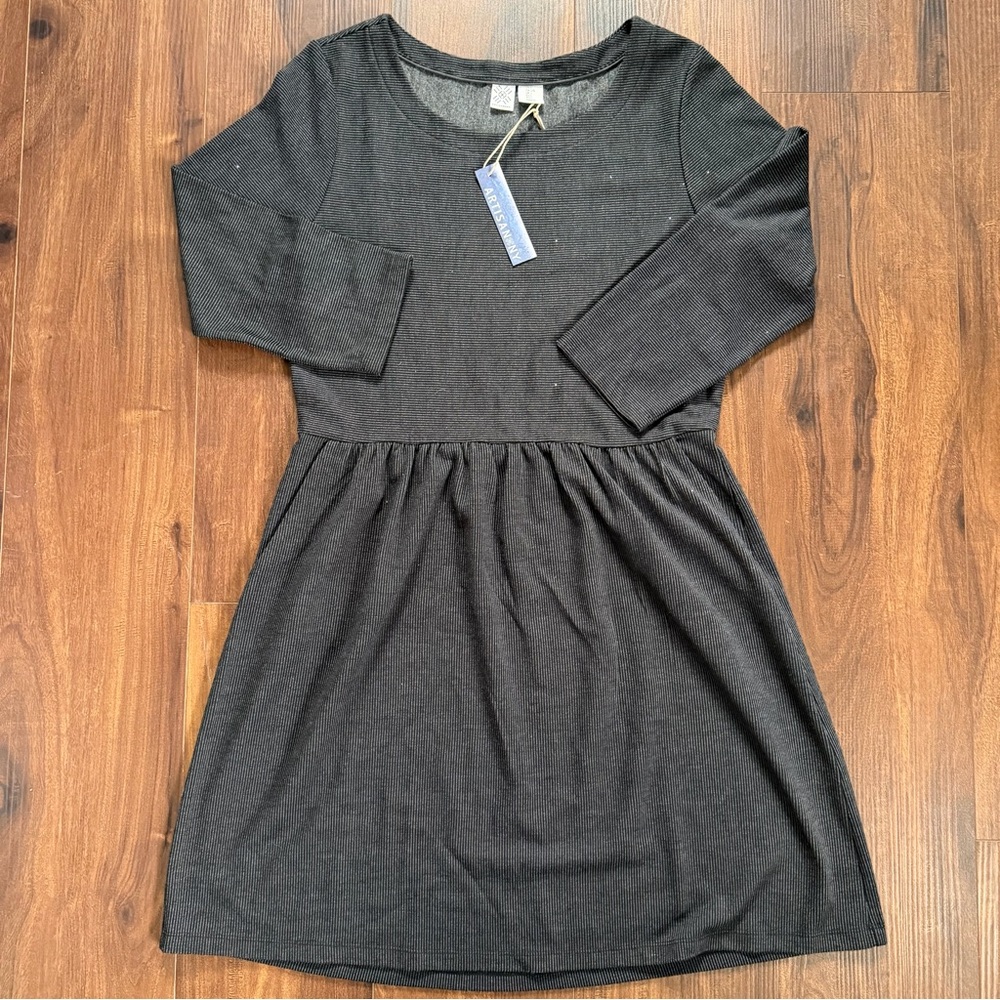 NWT L Artisan NY Striped Fit & Flare Dress NWT Pinstripe 3/4 Sleeve Knit Sparkle